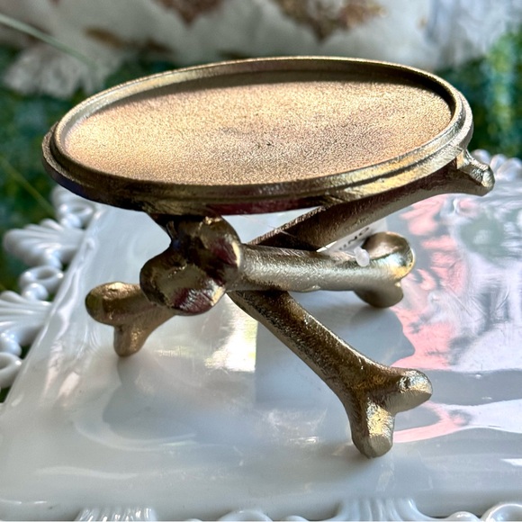 New! Gold Halloween Skeleton Bones Candle Holder + Moss Pumpkin - Picture 2 of 7